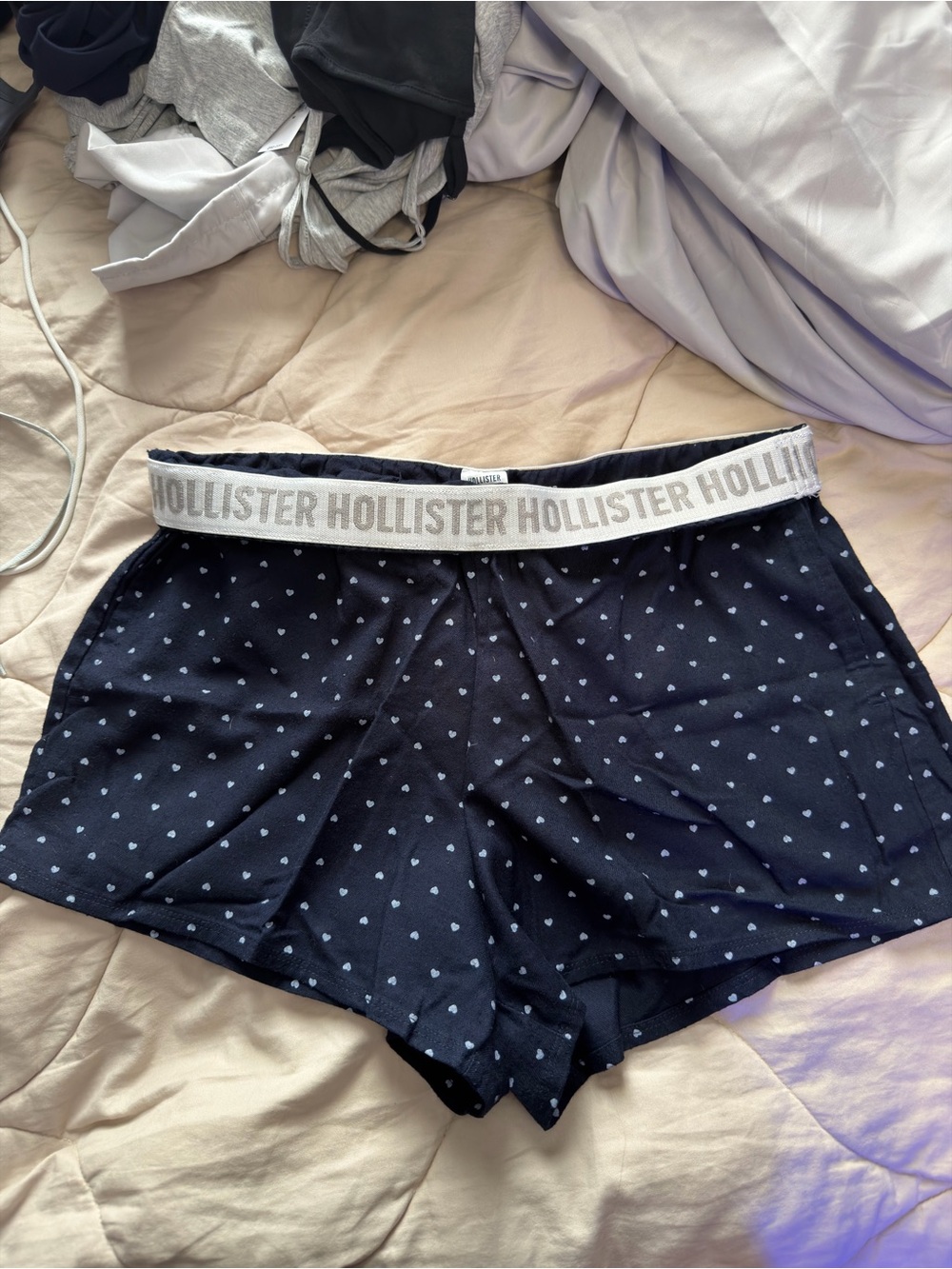 Hollister Navy Heart-Print Cotton Lounge Shorts